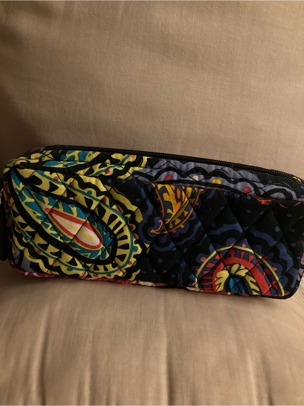 Vera Bradley Black Quilted Paisley Multicolor Zip Pouch